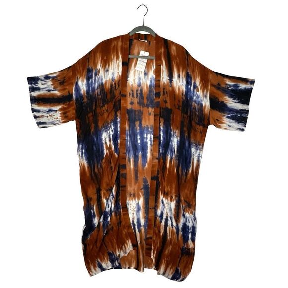 NWT EVEREVE Ronan Bindya Tie-dye Kimono One Size Fits Most Rust White Blue - Picture 7 of 14
